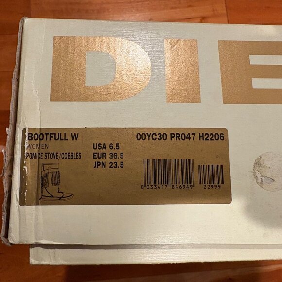 Diesel Bootfull Leather Fringe Faux Fur Lined Boot Women's 6.5 - Picture 9 of 9